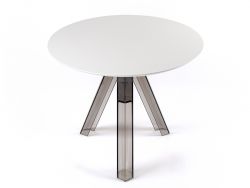 ROUND-TOPPED TRANSPARENT POLYCARBONATE DESIGN TABLE OMETTO - SMOKED - WHITE TOP -  DIAMETER 90