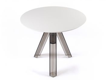 Tavolo rotondo trasparente policarbonato design fumè OMETTO - piano Bianco - Diametro 90