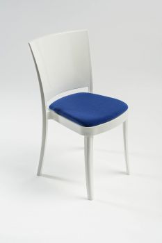 Chair polycarbonate white with pillow Lucienne - TREVIRA KAT FABRIC