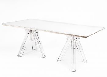 Transparentny stół 200x100 Design z Poliwęglanu OMETTO - Biały Top - Prostokątny