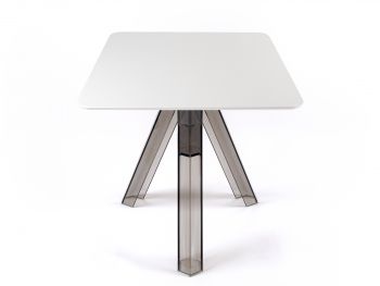 Table Carrée Transparente Polycarbonate Design Fumé Ometto - Plateau Blanc - cm. 80x80