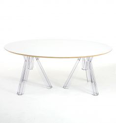 TABLE OVALE TRANSPARENTE DESIGN POLYCARBONATE OMETTO - PLATEAU BLANC- cm 180x115