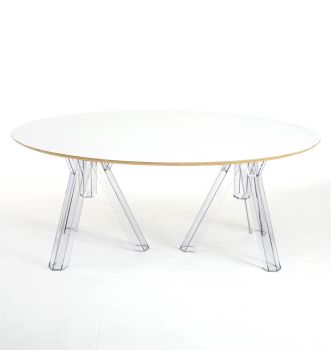 Ovaler Design-Tisch aus transparentem Polycarbonat OMETTO - Weiße Platte - cm. 180x115