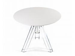 Mesa redonda transparente en policarbonato Diseño Ometto - Diámetro 90/120 - Tapa blanca