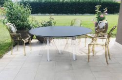 Round transparent OUTDOOR table in design polycarbonate - OMETTO - diameter 180 Black top