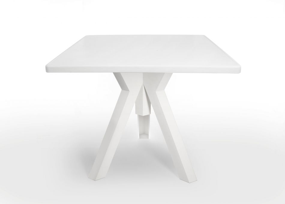 Tavolo da Esterno Quadrato in Polipropilene Ometto Base Bianca Piano Bianco  - cm 80x80