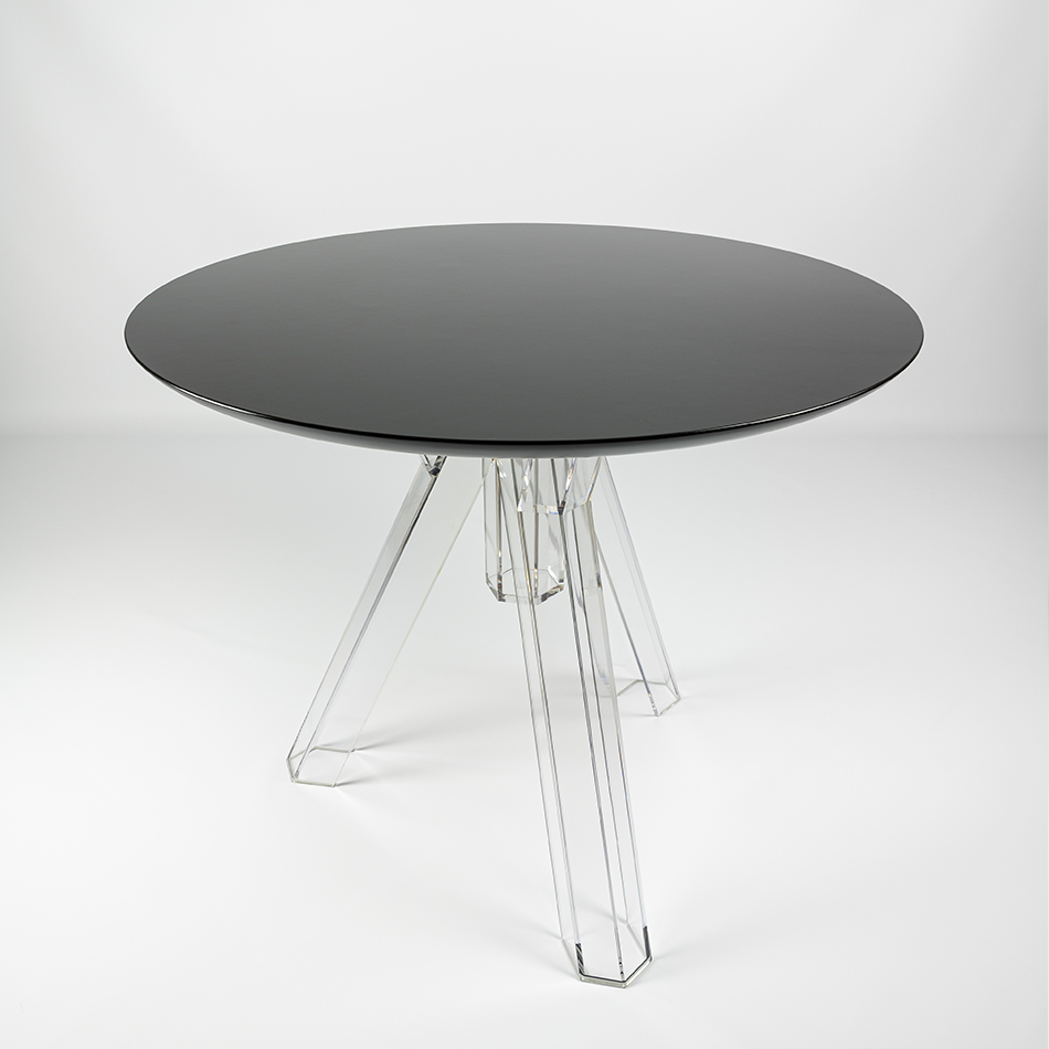 Tavolo rotondo trasparente in policarbonato design Ometto - diametro 90/120  - Piano Nero