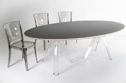 Ometto transparent polycarbonate design oval table - Black top - cm.200/240