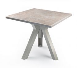 Quadratischer Tisch für den Außenbereich 80x80 aus Polypropylen Ometto Base Taubengrau Rialsurface Stone Top