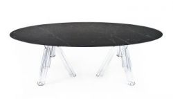 MARBLE BLACK MARQUINA OVAL TABLE 180/230 OMETTO - TRANSPARENT BASE
