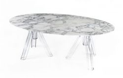 MARBLE TABLE ARABESCATO OVAL 180/230 OMETTO - TRANSPARENT BASE