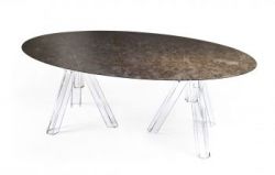 MARBLE TABLE EMPERADOR OVAL 180/230 OMETTO - TRANSPARENT BASE