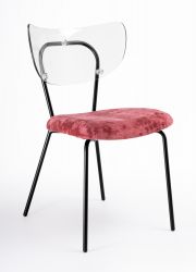 Chaise transparent velours rembourré Made in Italy, structure métal NOIR, dossier translucide NEUTRE - SURI - 5 couleurs