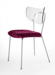Transparent padded velvet chair Made in Italy, GRAY metal frame, NEUTRAL translucent back - SURI - 5 colors 