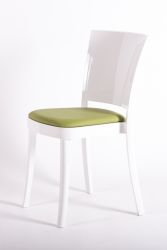 Krzesło Lucienne ze Biały poliwęglanu z poduszką - TKANINĄ FAUX SKÓRY NABUK